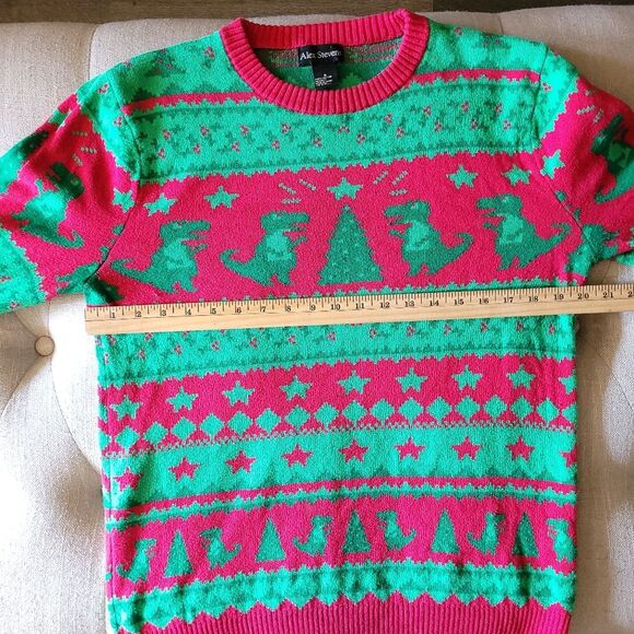 Alex Stevens Dinosaur Fair Isle Holiday Ugly Christmas Sweater Unisex Small - Picture 7 of 9